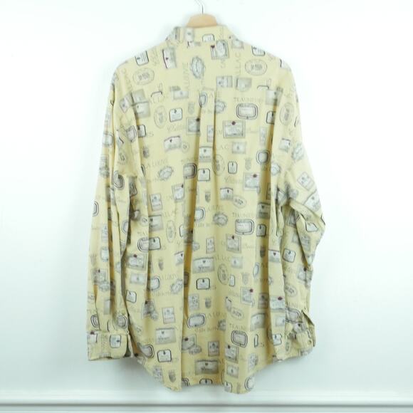 Vintage Men's XL Shirt 90s Allover Print Wine Nautica Butter Yellow Normcore Dad - Picture 6 of 7